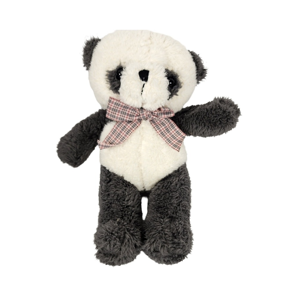 Plush Panda Bear Stuffed Animal with‎ Plaid Bow Tie 12 Inch Black